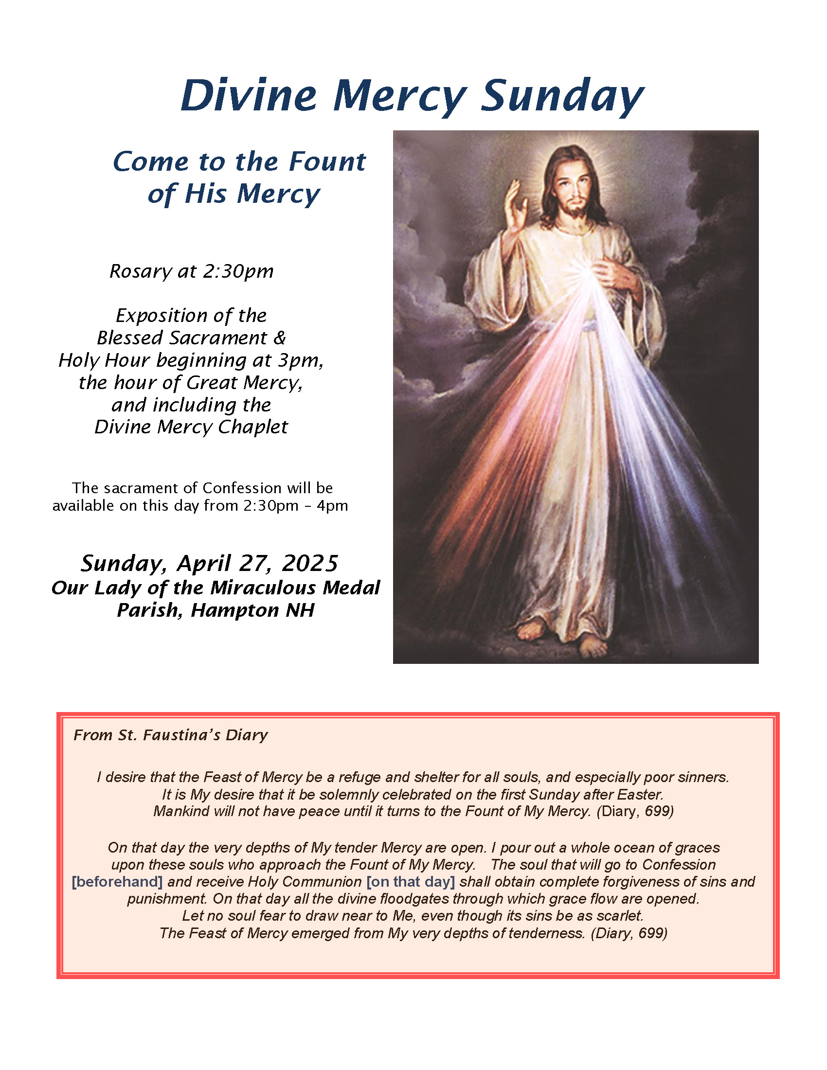 Divine Mercy Sunday | April 7th 2 | Our Lady of the Miraculous Medal Parish